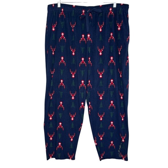Izod Pajama Lounge Pants Mens XXL Blue Red Deer Christmas Trees - Picture 1 of 8